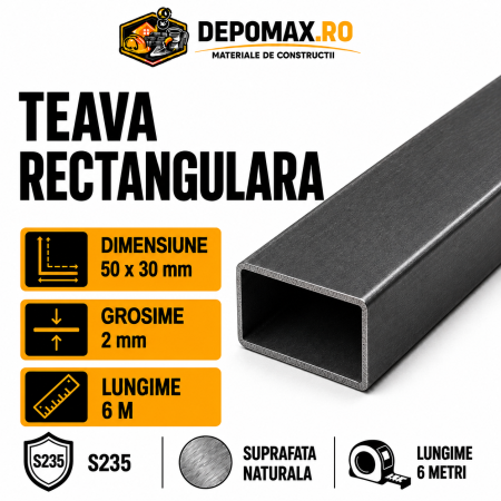 Teava rectangulara 50 x 30 x 2 mm, 6 metri